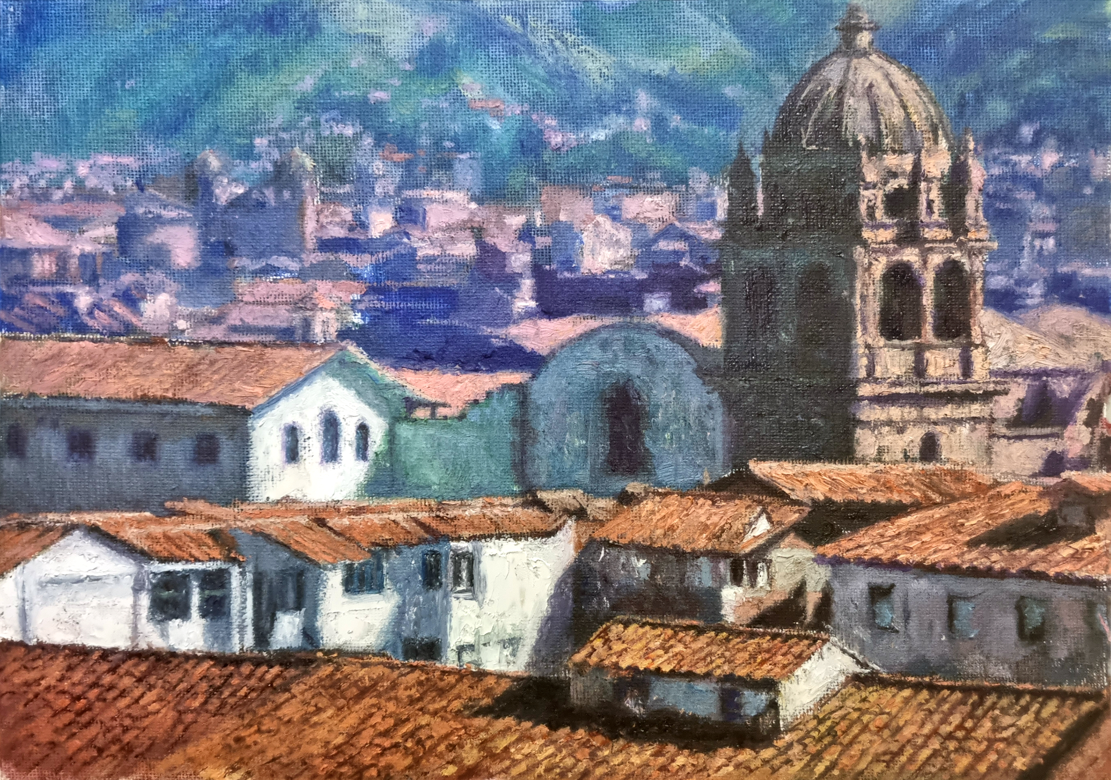 ペルーのクスコの油絵